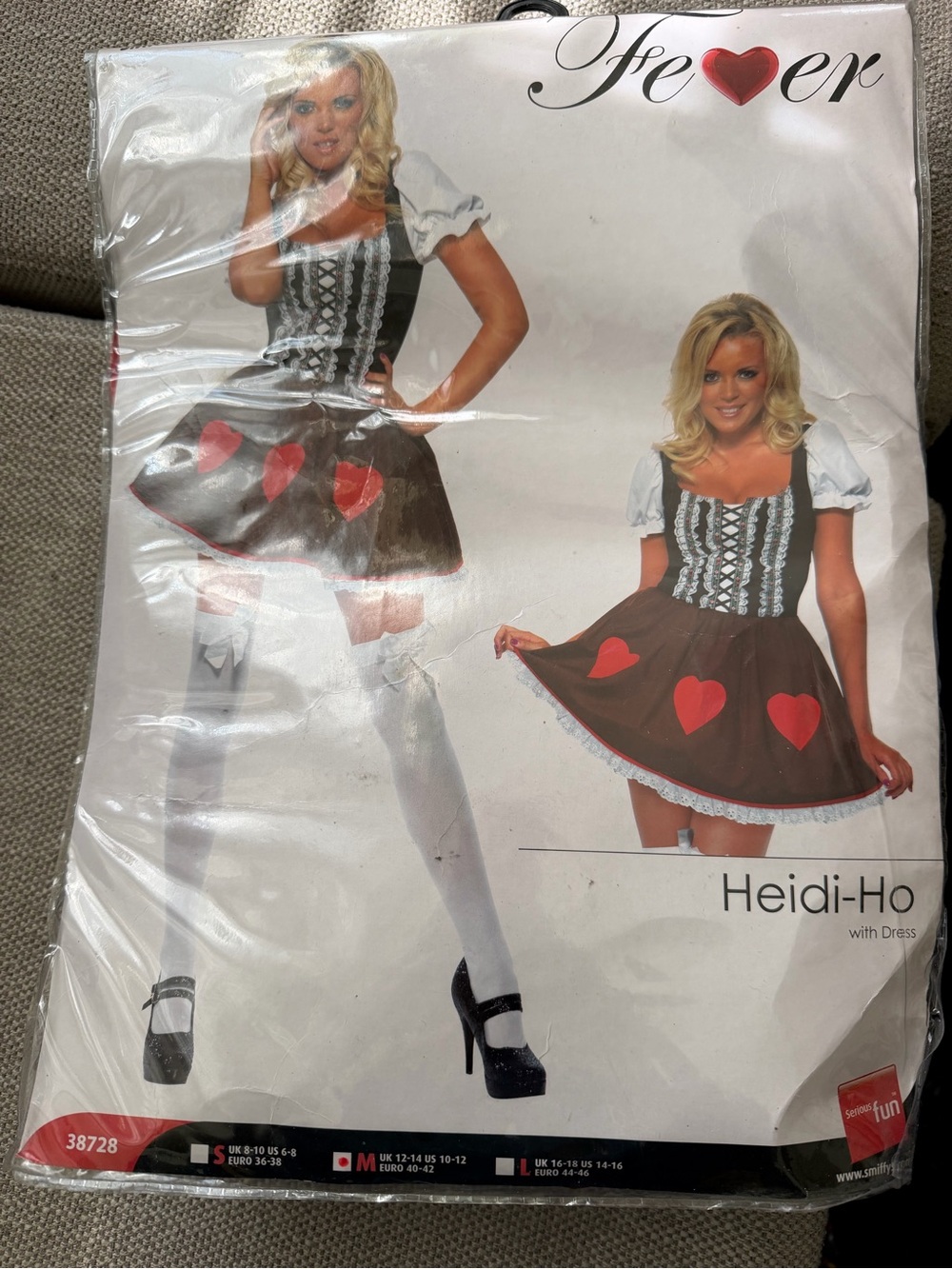 Fever Heidi-Ho Brown Dress with Red Hearts Costume